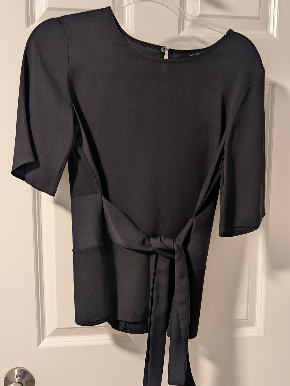 Ann Taylor Black With Navy Tie-Waist Blouse
